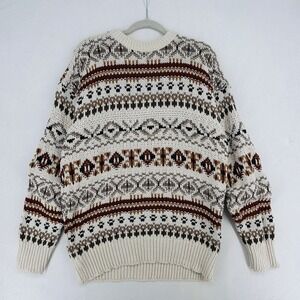 Vintage Old Glory Chunky Knit Sweater Mens Large Cream Southwestern 100% Cotton